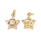 Rack Plating Brass Micro Pave Cubic Zirconia Charms, with Jump Ring, Long-Lasting Plated, Cadmium Free & Lead Free, Star Charm, Real 18K Gold Plated, 14.5x12x4.3mm, Hole: 3mm