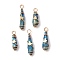 5Pcs 5 Styles Electroplated Natural Quartz Crystal Copper Wire Wrapped Pendants, Teardrop Charms, with Brass Beads, Golden, Blue, 25~37x6~13mm, Hole: 3.5~4mm, 1pc/style