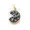 Brass Micro Pave Cubic Zirconia Pendants, with Jump Ring, Long-Lasting Plated, Lead Free & Cadmium Free, Flower Charms, Blue, 13x10.5x2.5mm, Hole: 3.5mm
