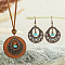 Bohemian Alloy Enamel & Wood Pendant Necklaces & Dangle Earrings Sets, Oval, 400mm