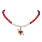 Heart Brass Cubic Zirconia Pendant Necklace, with Dyed Natural Malaysia Jade & Shell Pearl Beaded, Red, 15.59 inch(39.6cm)