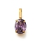 Ion Plating(IP) 304 Stainless Steel Rhinestone Pendants, Oval Charms, Real 14K Gold Plated, Amethyst, 14x6x4.5mm, Hole: 4.5x2.5mm