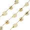 Handmade Prehnite Faceted Round Beaded Chains, Soldered, with Brass Beads, Long-Lasting Plated, with Spool, Golden, 6mm, about 32.81 Feet(10m)/Roll