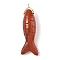 Natural Red Jasper Carved Pendants, Fish Charms with Brass Findings, Golden, 47x15x12mm, Hole: 1.6mm