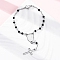 Glass Beads Rosary Bracelets, 304 Stainless Steel Cross & Oval with Saint Charms Bracelets, with 201 Stainless Steel Findings, Black, 6-1/2 inch(16.5cm)