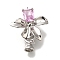 Brass Fold Over Clasp, Micro Pave Pink Cubic Zirconia, Flower, Platinum, 33mm