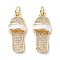 Brass Micro Pave Clear Cubic Zirconia Pendants, with Enamel & Jump Ring, Long-Lasting Plated, Slipper, Real 18K Gold Plated, Clear, 22.5x9.5x9mm, Hole: 3.6mm
