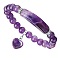 Natural Amethyst Curved Rectangle Stretch Braclets with Heart Charm, Inner Diameter: 2-3/8 inch(6cm)