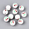 Fruits Theme Handmade Polymer Clay Beads, Round with Cherry Pattern, White, 8.2mm, Hole: 1.2~1.6mm
