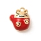Brass Charms, with Enamel, Real 18K Gold Plated, Fortune Cat Charm, Red, 10x9x4mm, Hole: 1.2mm