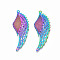304 Stainless Steel Pendants, Ion Plating(IP), Wing, Rainbow Color, 50.5x18.5x0.3mm, Hole: 1.5mm