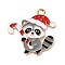 Alloy Enamel Pendants, Christmas Themes Charms, Golden, Raccoon, 23.5x22.5x1.2mm, Hole: 2mm