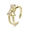 Brass Micro Pave Cubic Zirconia Open Cuff Ring, Bowknot, Real 16K Gold Plated, Inner Diameter: 19mm
