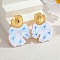 304 Stainless Steel Stud Earrings, with Enamel, Flower, Blue, 59x45mm