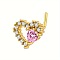 Brass Pave Pearl Pink Cubic Zirconia L-Shaped Nose Rings, Golden, Heart, 5~24x4~9mm