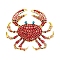 Ocean Style Alloy Rhinestone Brooch Pins for Backpack Clothes, Crab, Light Siam, 58x65mm