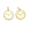 Brass Pendants, Clock Charms, Long-Lasting Plated, Cadmium Free & Lead Free, Rack Plating, Real 18K Gold Plated, 17x14.5x1.5mm, Jump Ring: 5.5x1mm, Inner Diameter: 3.5mm