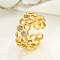 Fashionable Brass Micro Pave Cubic Zirconia Adjustable Cuff Rings, Honeycomb, Golden, US Size 3(14mm)