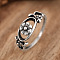 Hollow Out Oval with Flower Pattern Brass Finger Rings for Women, Antique Silver, 7mm,US Size 7(17.3mm)