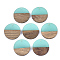 Resin & Walnut Wood Pendants, Flat Round, Pale Turquoise, 24.5~25x2.5~4.5mm, Hole: 2mm