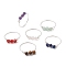 Round Natural Rose Quartz & Tiger Eye & Lapis Lazuli & Green Aventurine & Amethyst & Carnelian Finger Rings, Copper Wire Wrapped Rings, Silver, US Size 10(19.8mm), 6pcs/set