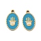 Ion Plating(IP) 316 Surgical Stainless Steel Pendants, Nickel Free, with Enamel, Real 18K Gold Plated, Oval with Hamsa Hand Pattern, Deep Sky Blue, 18x11x1.5mm, Hole: 1.6mm