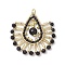 Bohemia Style Glass Seed Beaded Teardrop Pendants, with Golden 304 Stainless Steel Open Jump Rings Loop and Natural Black Onyx Bead, Colorful, 34x34.5x6.5mm, Hole: 3mm