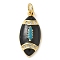 Rack Plating Brass Enamel Pendants, with Jump Ring and Cubic Zirconia, Long-Lasting Plated, Lead Free & Cadmium Free, Real 18K Gold Plated, Rugby Charm, Black, 20x9x3.5mm, Hole: 3mm