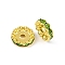 Brass Rhinestone Spacer Beads, Grade A, Wavy Edge, Golden Metal Color, Rondelle, Peridot, 12x4mm, Hole: 2.5mm