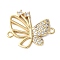 Brass Micro Pave Clear Cubic Zirconia Hollow Butterfly Connector Charms, Long-Lasting Plated, Cadmium Free & Lead Free, Rack Plating, Real 18K Gold Plated, 18x22x2.5mm, Hole: 1.6mm
