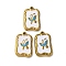 304 Stainless Steel Enamel Pendants, Rectangle with Butterfly Charm, Ion Plating(IP), Golden, 18x11.5x2.5mm, Hole: 0.8mm