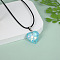 Luminous Heart with Paillette Inside Pendant Black Wax Cord Necklaces, with Alloy Findings, Cyan, 17.72 inch(45cm)