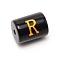Painted Glass Beads, Black Column with Gold Letter, Letter.R, 13.7x10mm, Hole: 1.5mm