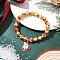 Christmas Alloy Enamel Charm Bracelets, Synthetic Turquoise Dyed Beads Stretch Bracelets for Women, Santa Claus, Orange, Inner Diameter: 2-1/8 inch(5.4cm)