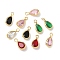 Brass with Cubic Zirconia & Glass Pendants, Teardrop Charms, Nickel Free, Real 18K Gold Plated, Mixed Color, 9x4.5x2mm, Hole: 1.4mm