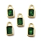 Epoxy Resin Charms, Rectangle, with Brass & Gold Foil, Rack Plating, Long-Lasting Plated, Lead Free & Cadmium Free, Real 18K Gold Plated, Dark Green, 13.5x7x2mm, Hole: 2.8mm