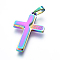 Ion Plating(IP) 304 Stainless Steel Pendants, For Easter, Cross with Word Jesus, Rainbow Color, 30x18.4x2.2mm, Hole: 2.9x6mm