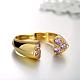 Heart Real 18K Gold Plated Brass Cubic Zirconia Cuff Rings RJEW-BB05398-3