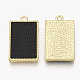 合金ペンダント  模造革で  長方形  ライトゴールド  ブラック  26x15x2mm  穴：2mm PALLOY-T056-111A-2
