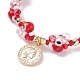 Braccialetti di perline intrecciati rotondi a 4 colori con ciondolo a forma di moneta BJEW-TA00062-6
