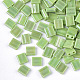 2ホールガラスシードビーズ  虹メッキ  正方形  薄緑  5x4.5~5.5x2~2.5mm  穴：0.5~0.8mm SEED-S023-19C-03-1