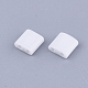 2ホールガラスシードビーズ  不透明色  正方形  ホワイト  5x4.5~5.5x2~2.5mm  穴：0.5~0.8mm  約118個/10g X-SEED-S031-L-041-2