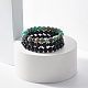 3 pièces 3 style bois naturel & pierre de lave & jaspe impérial (teint) ensemble de bracelets extensibles perlés BJEW-JB07833-2