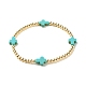 Synthetic Hematite Round Beaded Stretch Bracelet with Synthetic Turquoise(Dyed) Cross BJEW-JB07974-01-1