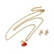 Coeur de zircone cubique clair avec collier pendentif en émail et boucles d'oreilles SJEW-M099-02G-2