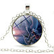 Collana con pendente rotondo in vetro a tema drago con catene in lega WG10203-04-1