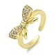 Открытое кольцо-манжета из латуни с бантом и микро-паве с кубическим цирконием для женщин RJEW-E296-10G-1