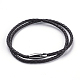 Two Loops Braided Leather Cord Wrap Bracelets BJEW-F291-11A-1