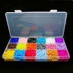18 couleur aléatoire pe diy perles melty perles à repasser recharges pour les enfants, Tube, couleur mixte, 5x5mm, Trou: 3mm, environ 13 g / compartiment, environ 3500 pcs / boîte