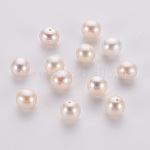 Natural Cultured Freshwater Pearl Beads, Round, Polished, Grade A, Half Drilled Hole, White, about 7~7.5mm in diameter, hole: 0.8mm